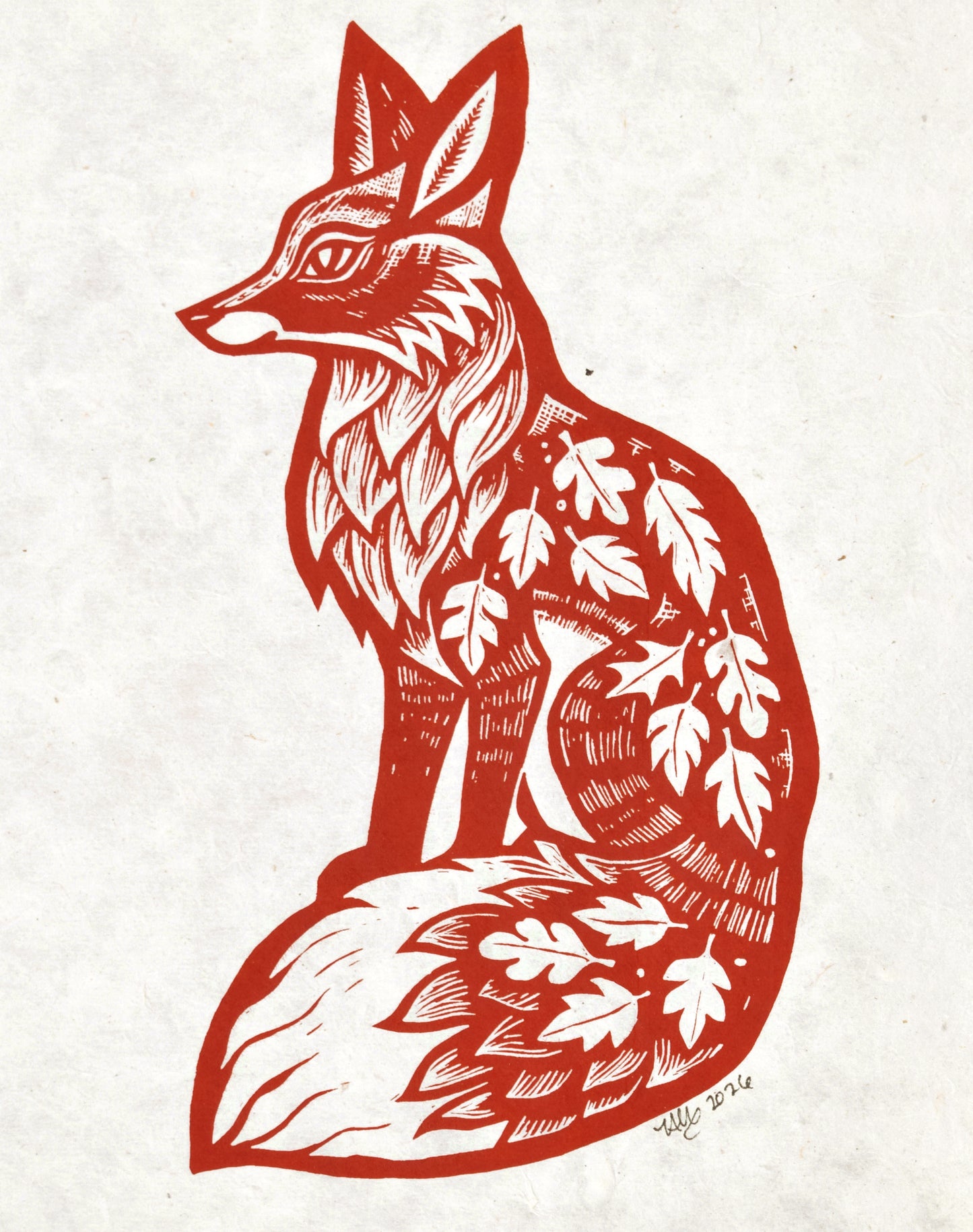 Burnt Orange Fox Screenprint on Mitsumata (b24)
