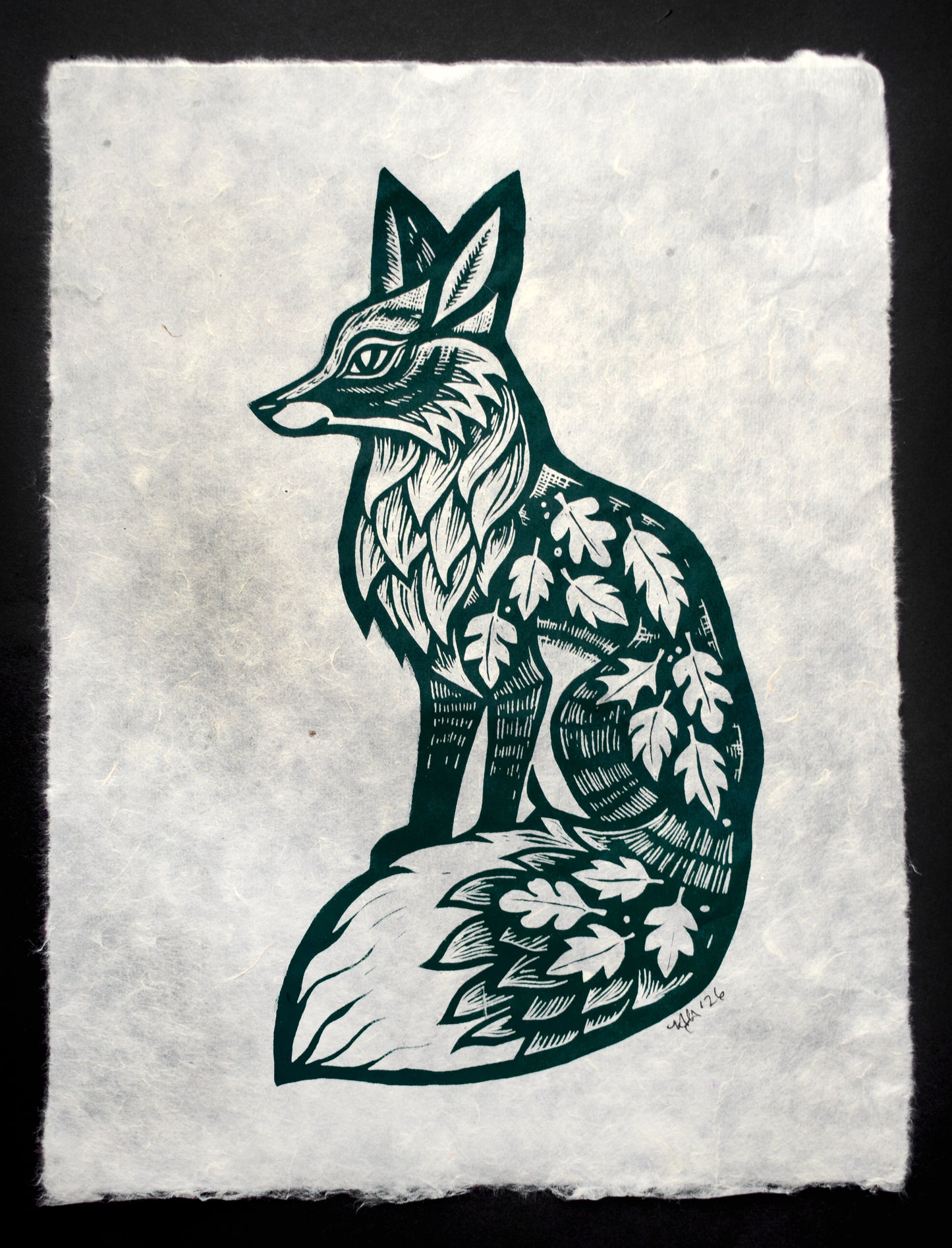 Green Fox Screenprint on Mitsumata (p26)