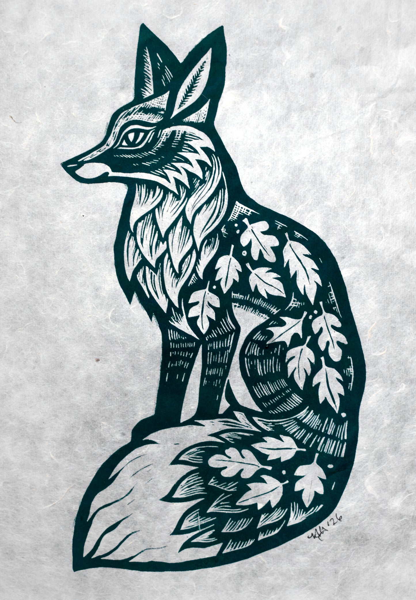 Green Fox Screenprint on Mitsumata (p26)