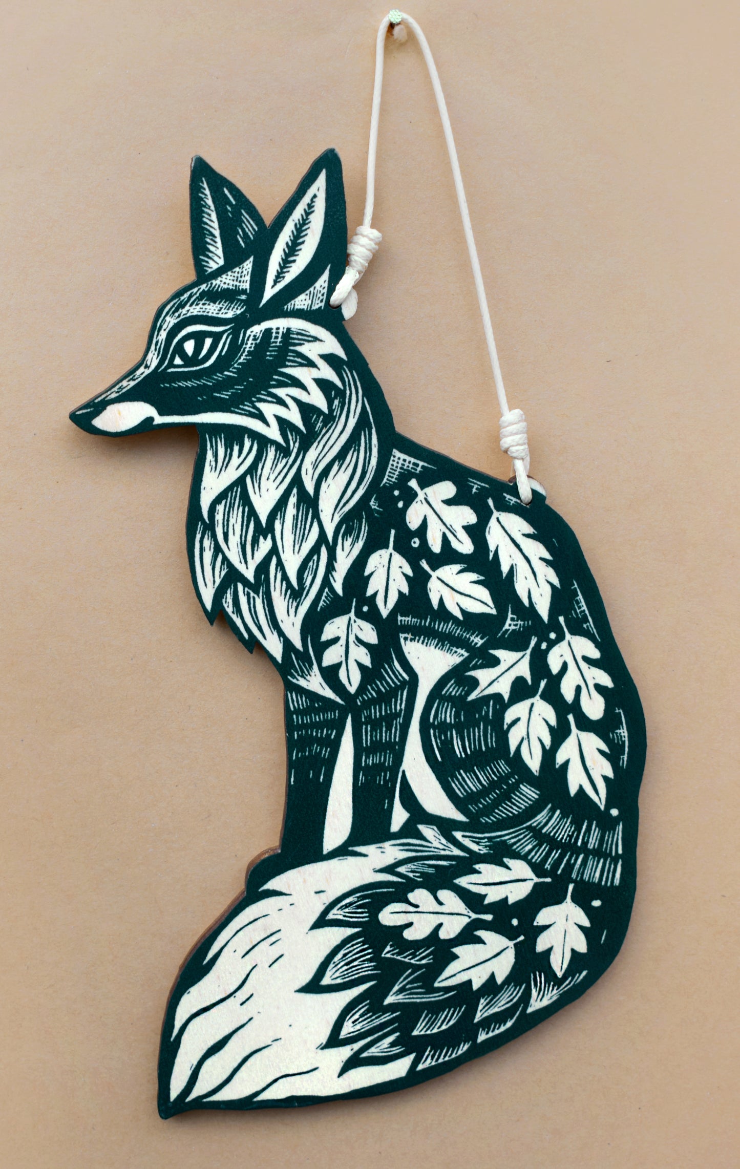 Forest Green Wooden Fox Wall Hanging (b26)