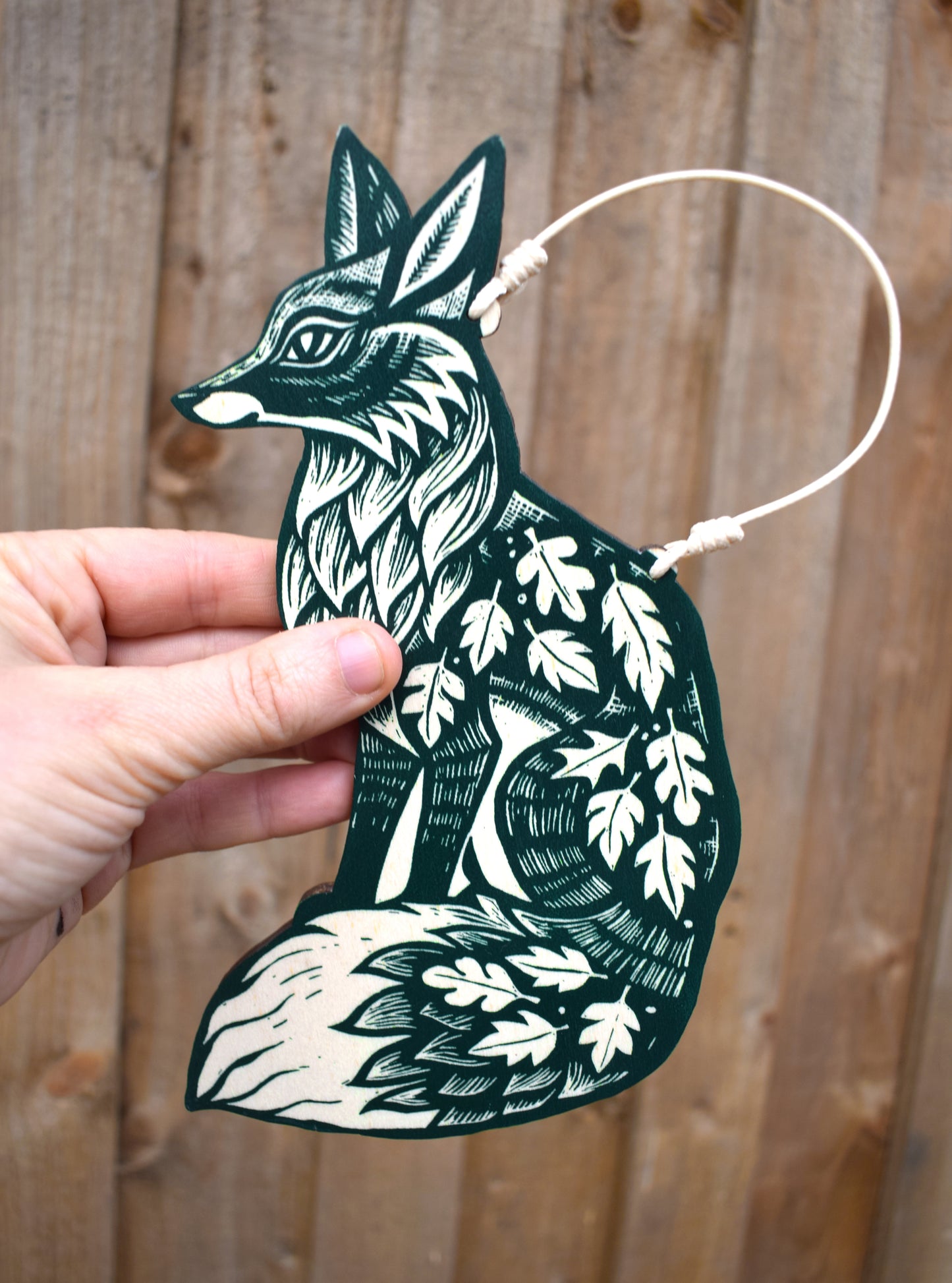 Forest Green Wooden Fox Wall Hanging (b26)