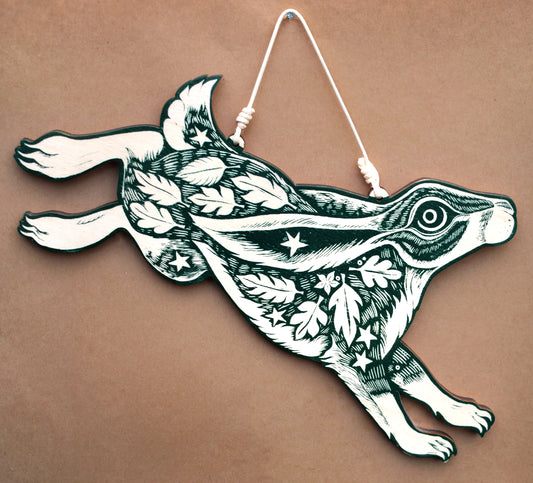 Forest Green Hare Wall Hanging (b26)