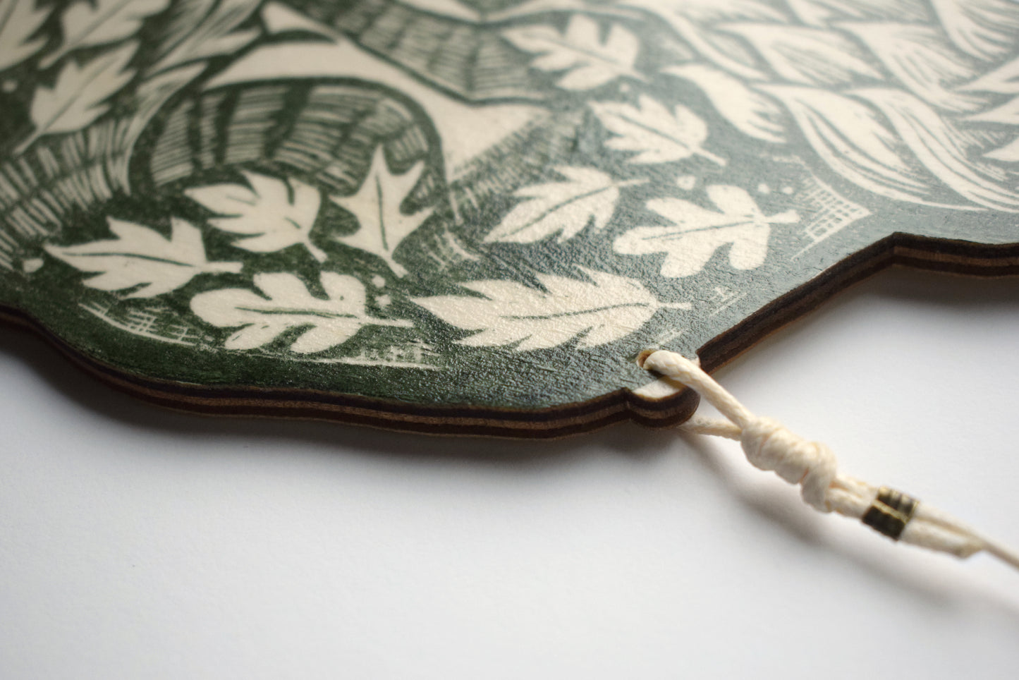 Green Fox Wall Hanging - Lino Print on Wood