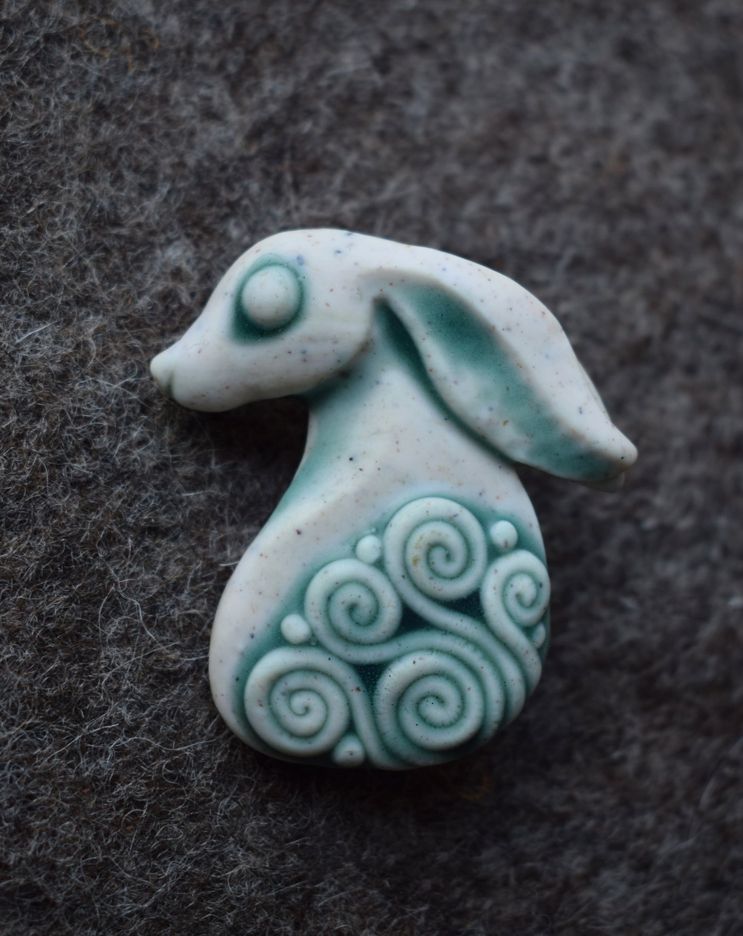 Green Rabbit Polymer Clay brooch (b12)
