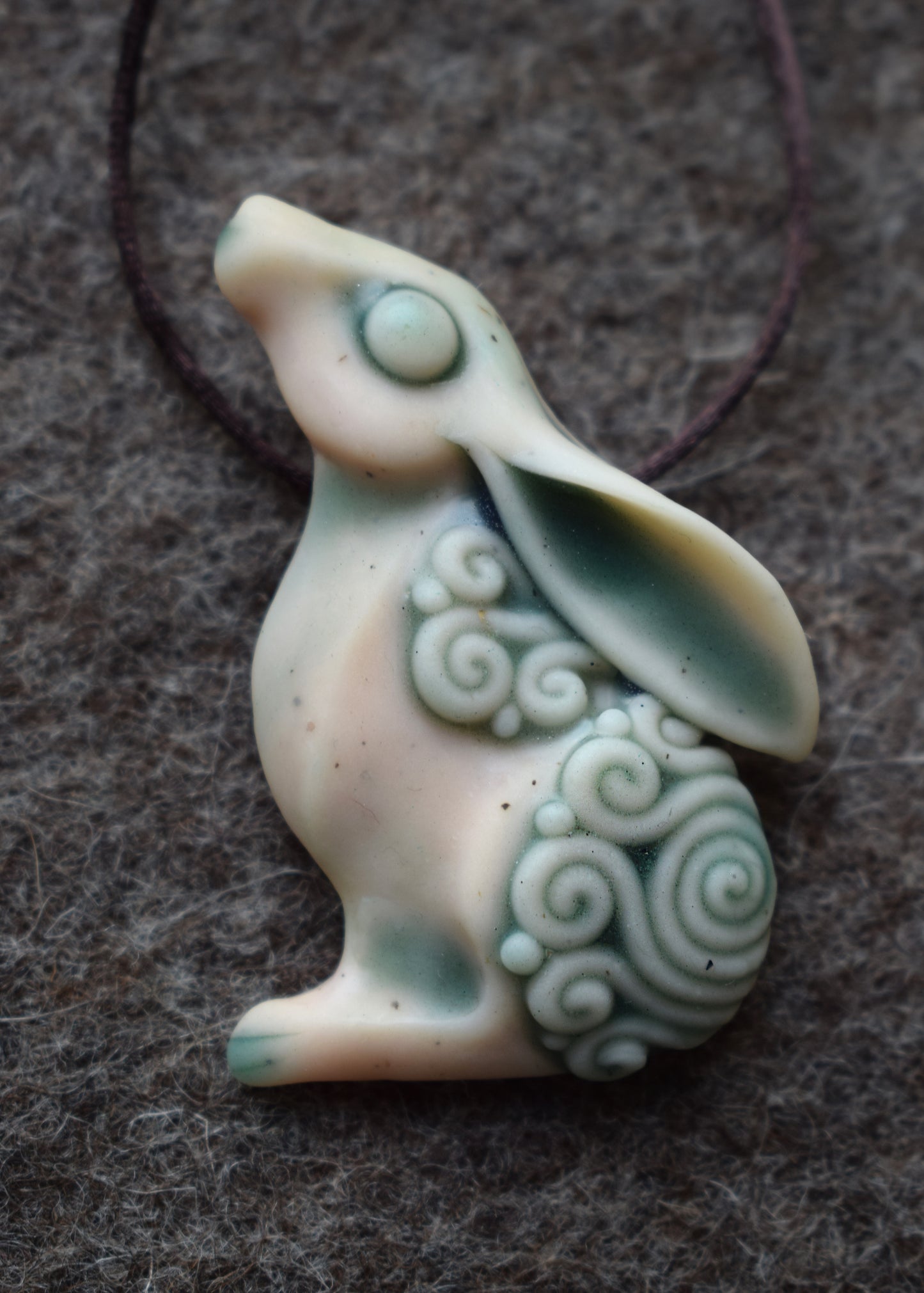 Green Moon Gazing Hare pendant (b16)