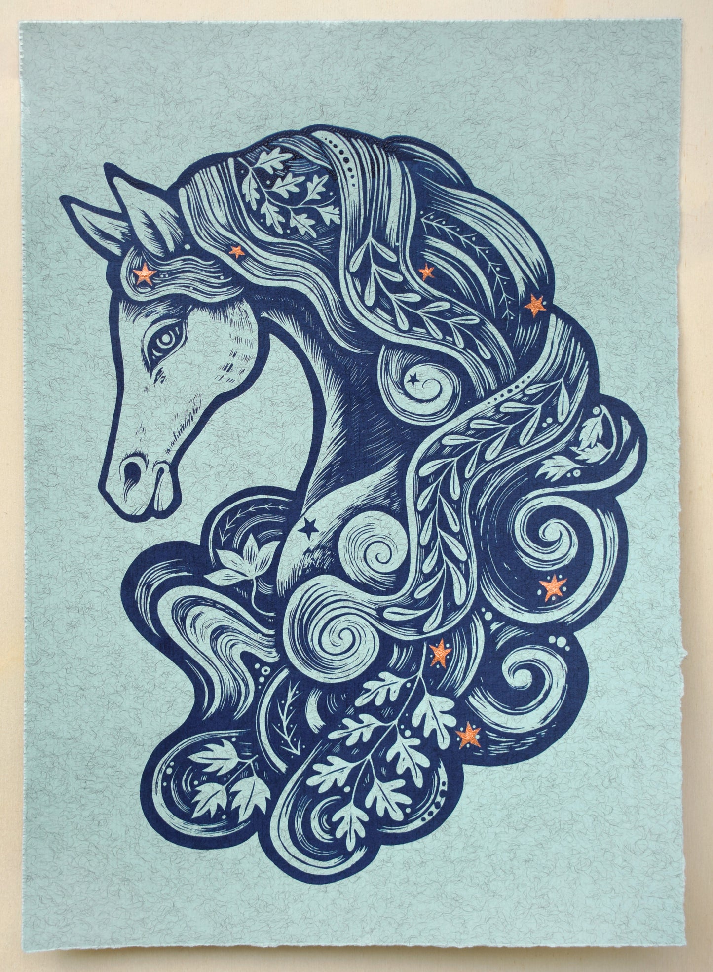 Kelpie - Screen print with copper hand painted stars