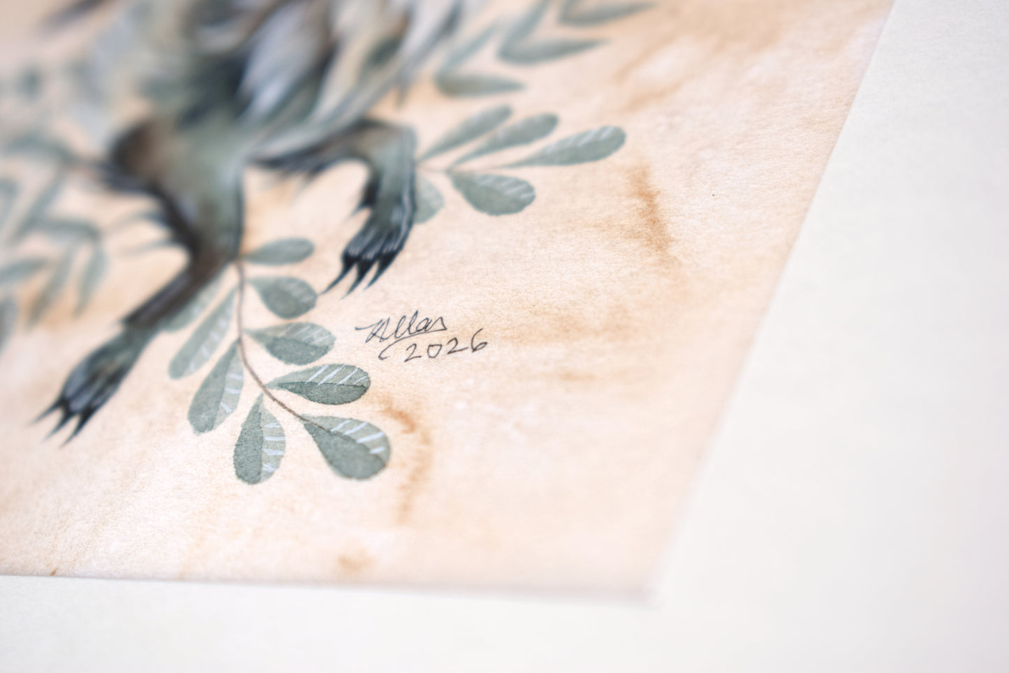 Fox and Leaves - Original Watercolour in Mount