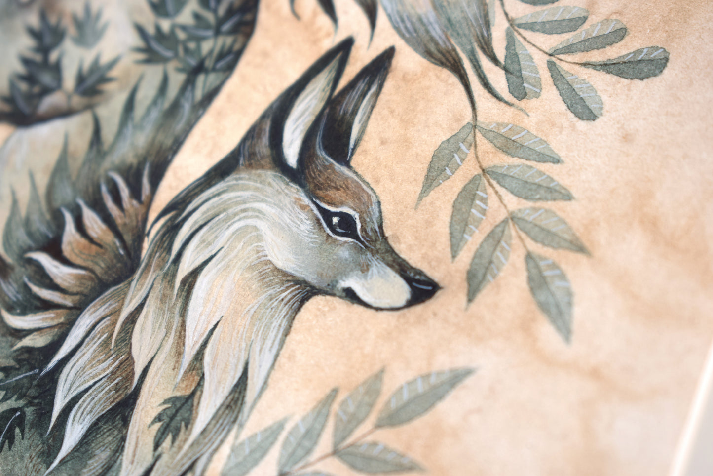 Fox and Leaves - Original Watercolour in Mount