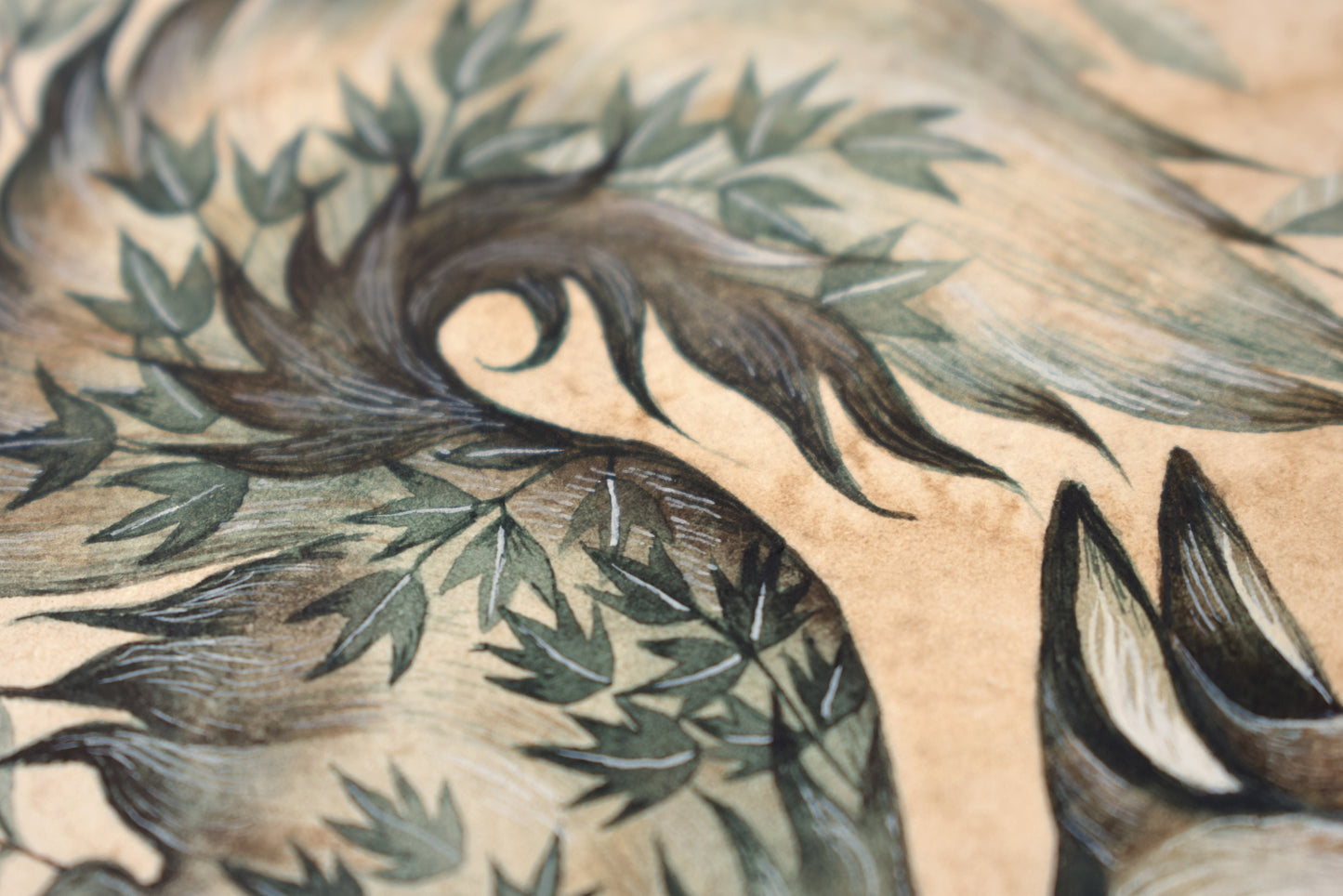 Fox and Leaves - Original Watercolour in Mount