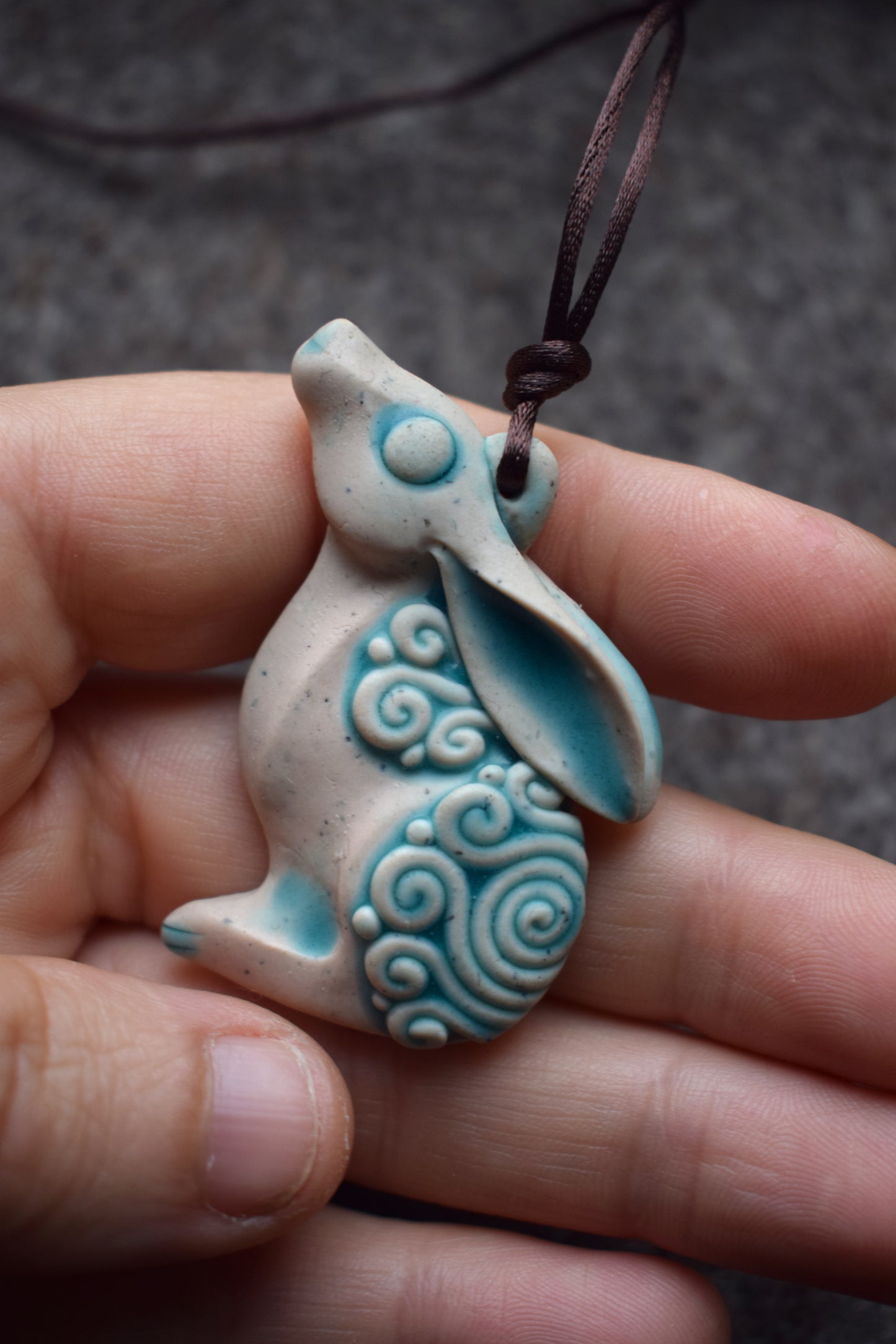 Aqua Moon Gazing Hare pendant (b10)