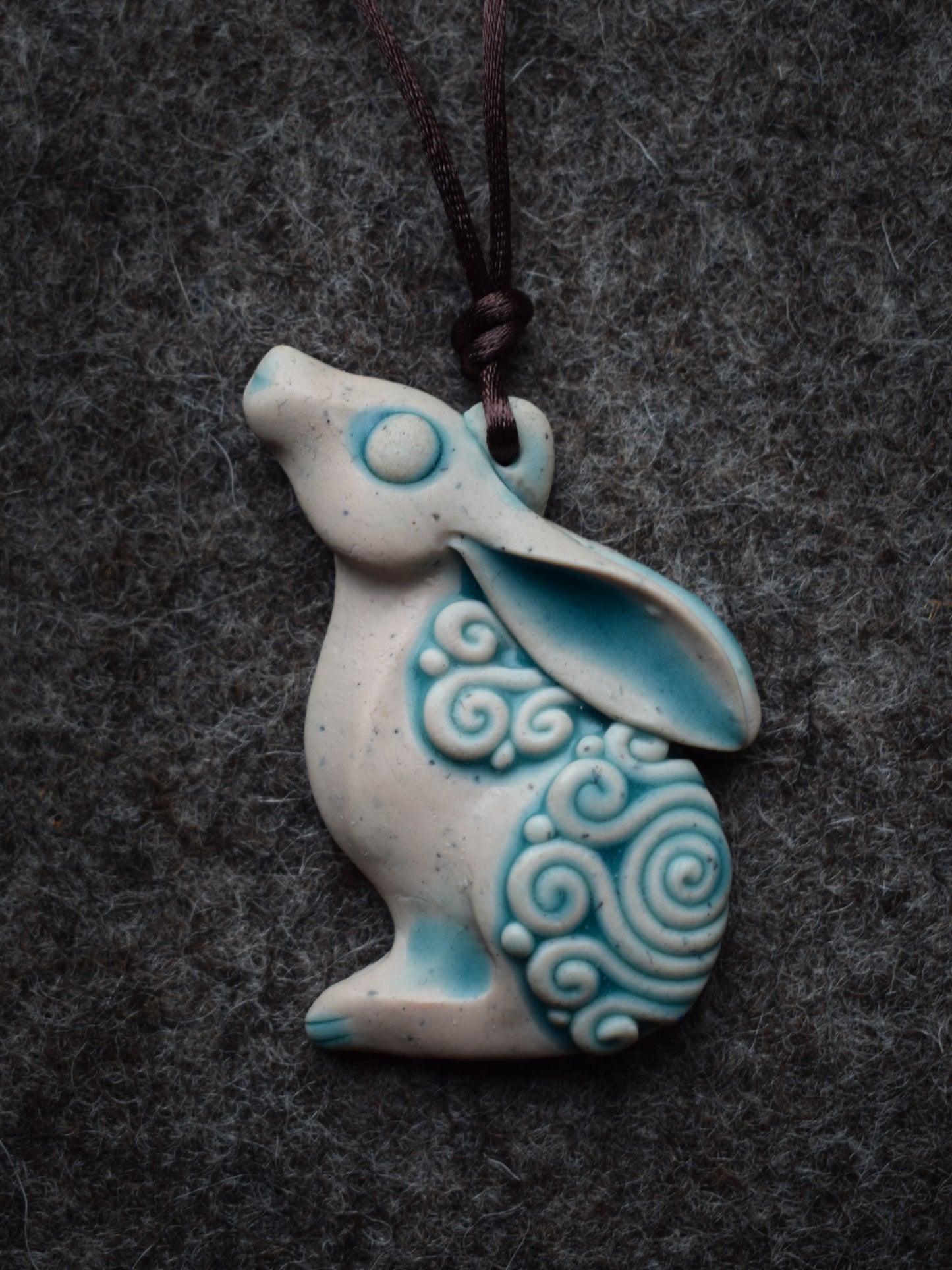 Aqua Moon Gazing Hare pendant (b10)