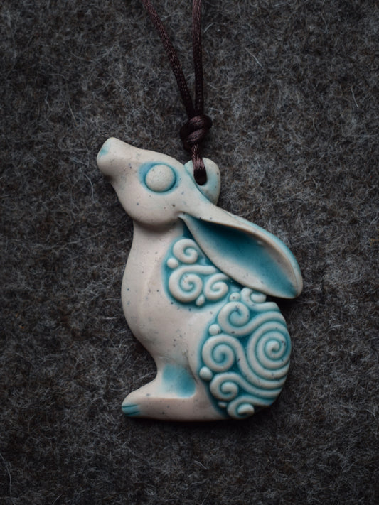 Aqua Moon Gazing Hare pendant (b10)