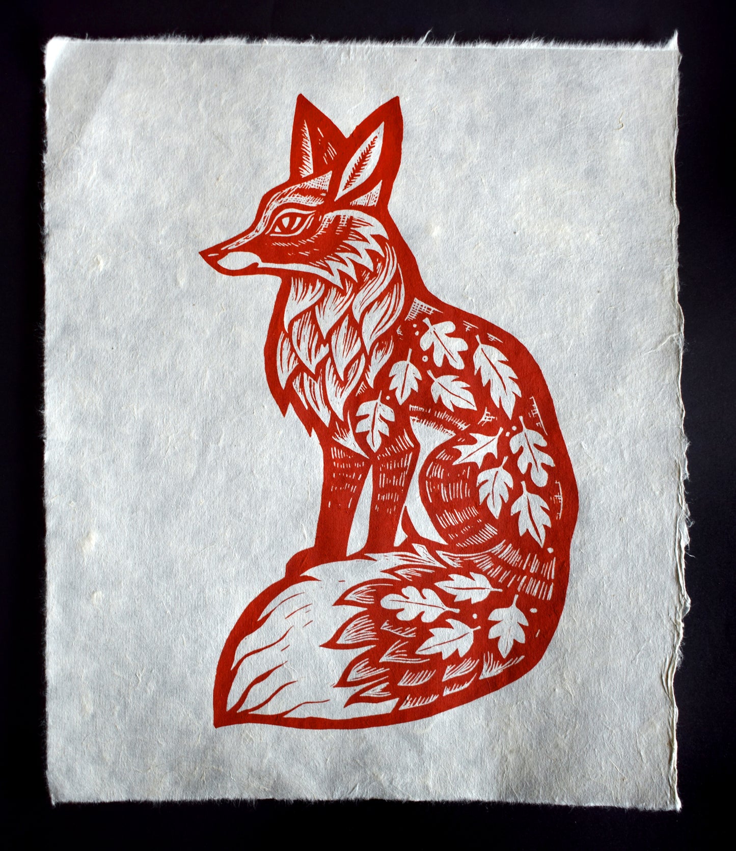 Burnt Orange Fox Screenprint on Mitsumata (b24)