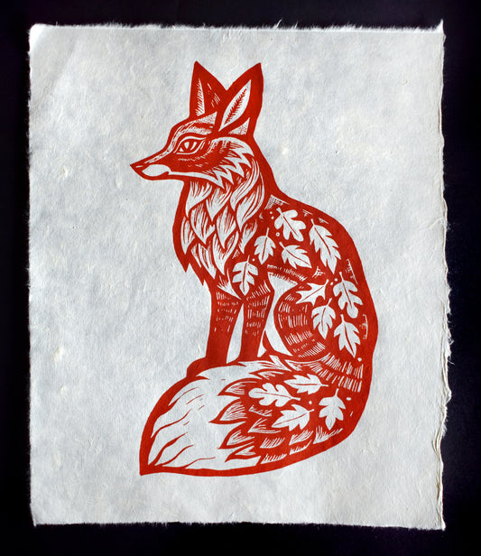 Burnt Orange Fox Screenprint on Mitsumata (b24)