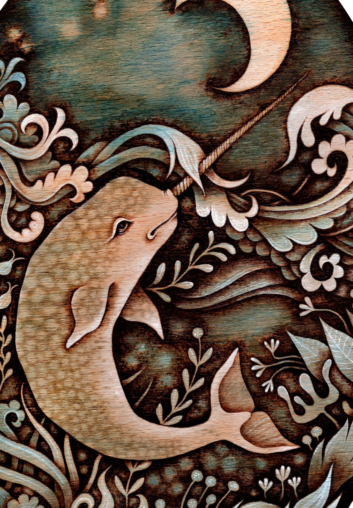 Narwhal in pyrography and watercolour - Giclee Print, mounted (unframed)