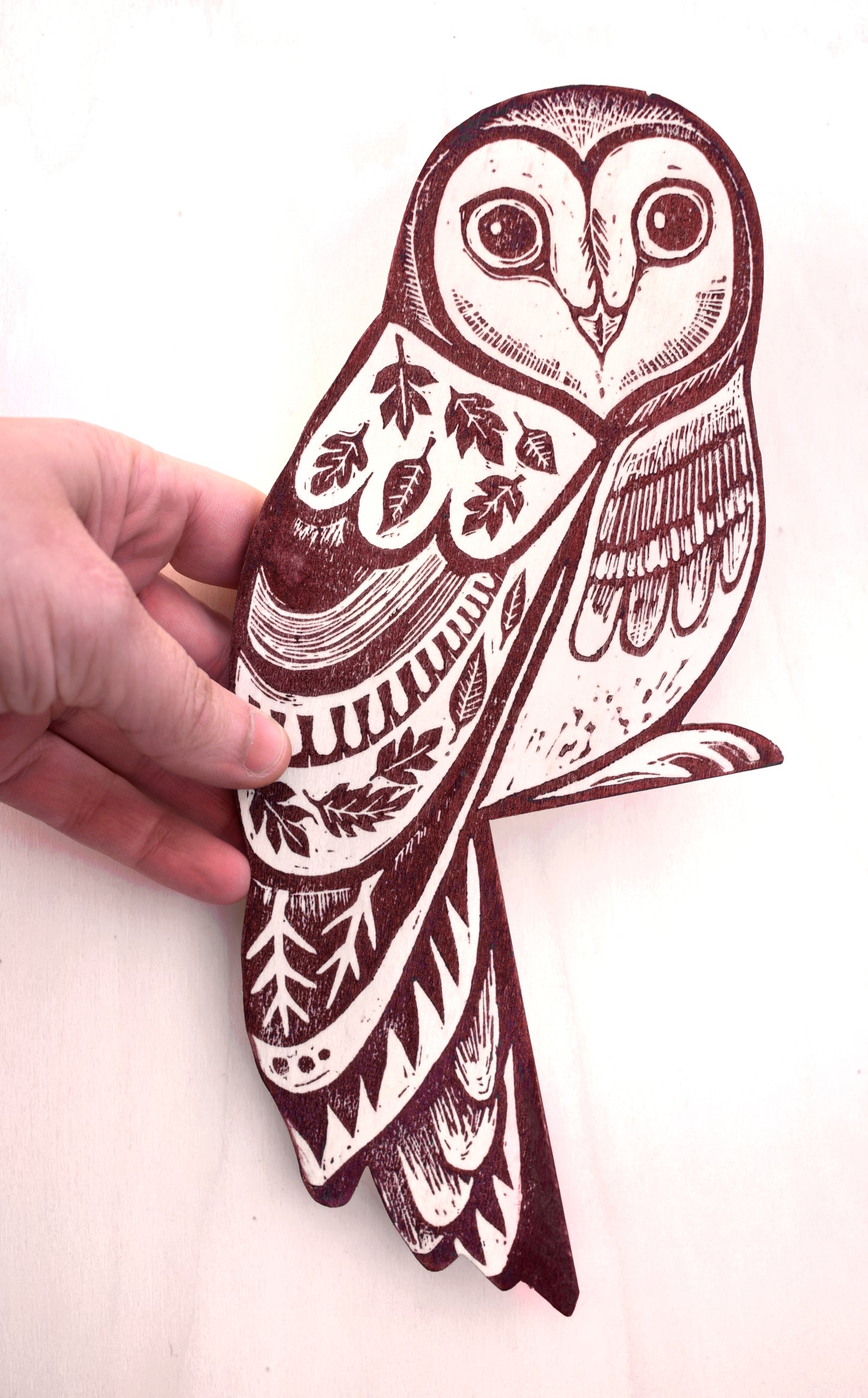 Lino Printed Wooden Owl Door Topper