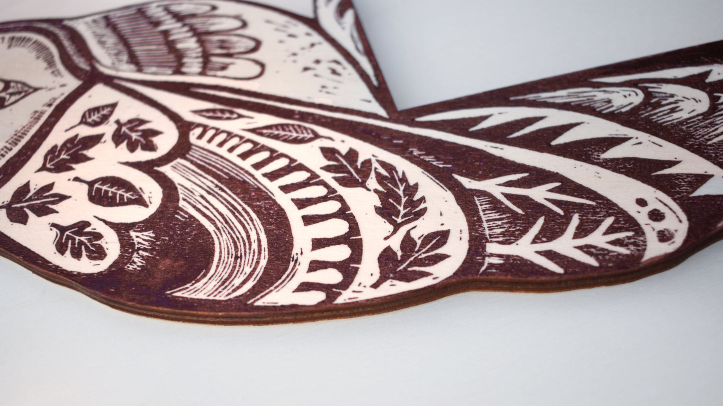 Lino Printed Wooden Owl Door Topper