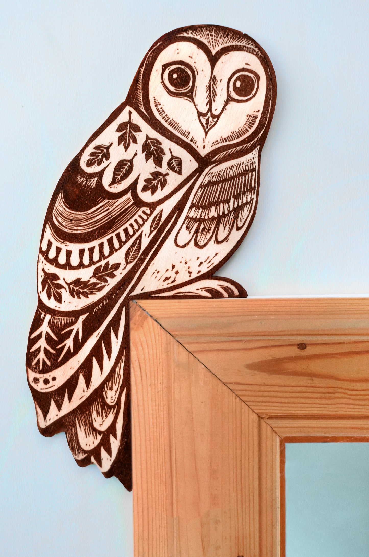 Lino Printed Wooden Owl Door Topper