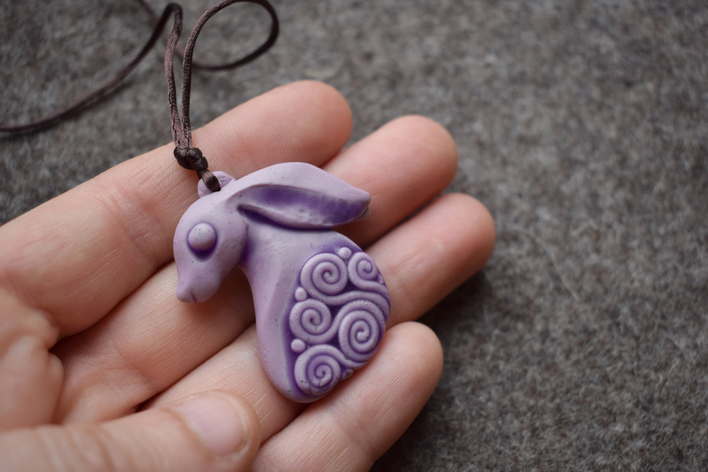 Purple Rabbit Polymer Clay Pendant