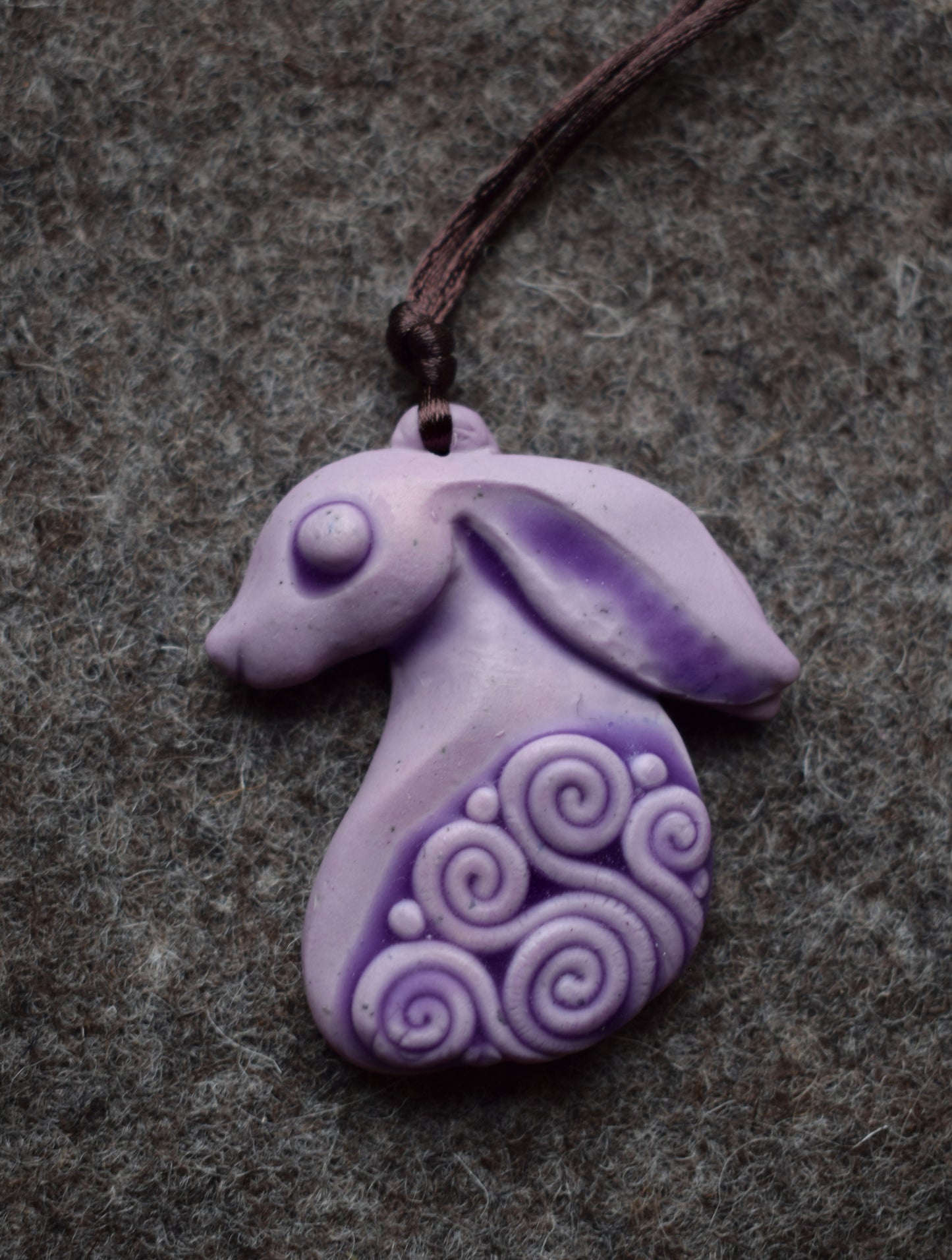Purple Rabbit Polymer Clay Pendant