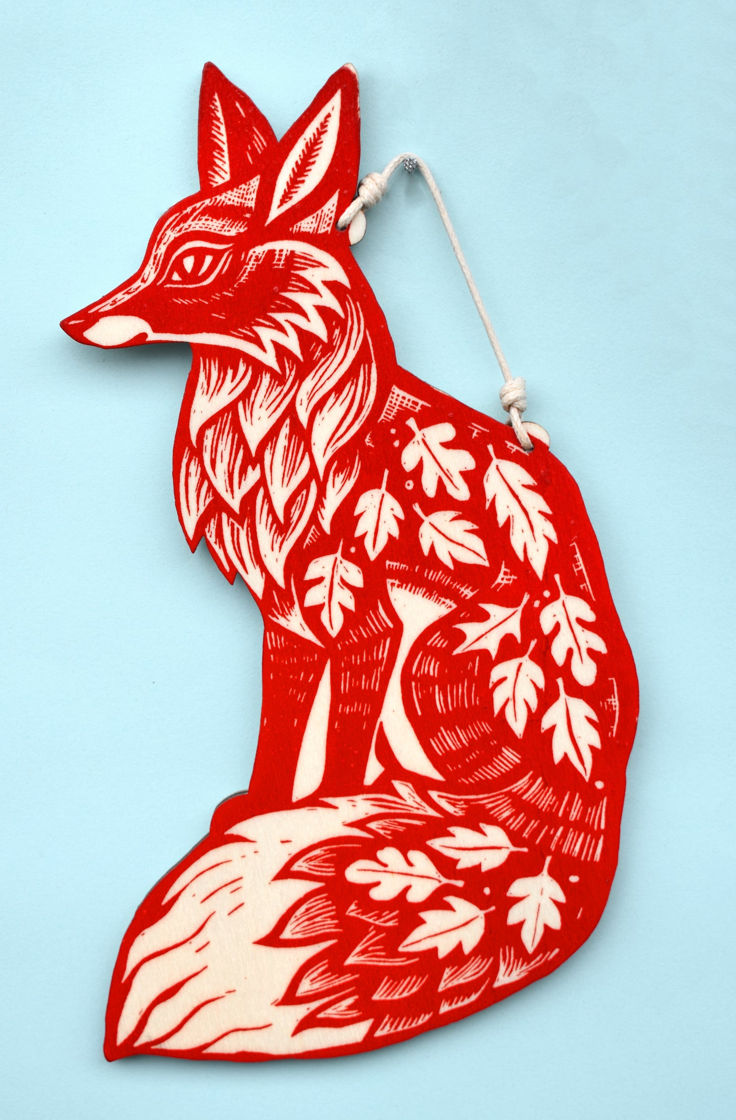 Red Fox - Screen printed wood Wall Hanging (b22)
