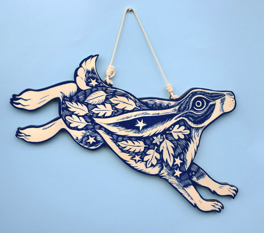 Deep Blue Hare Wall Hanging (b25)