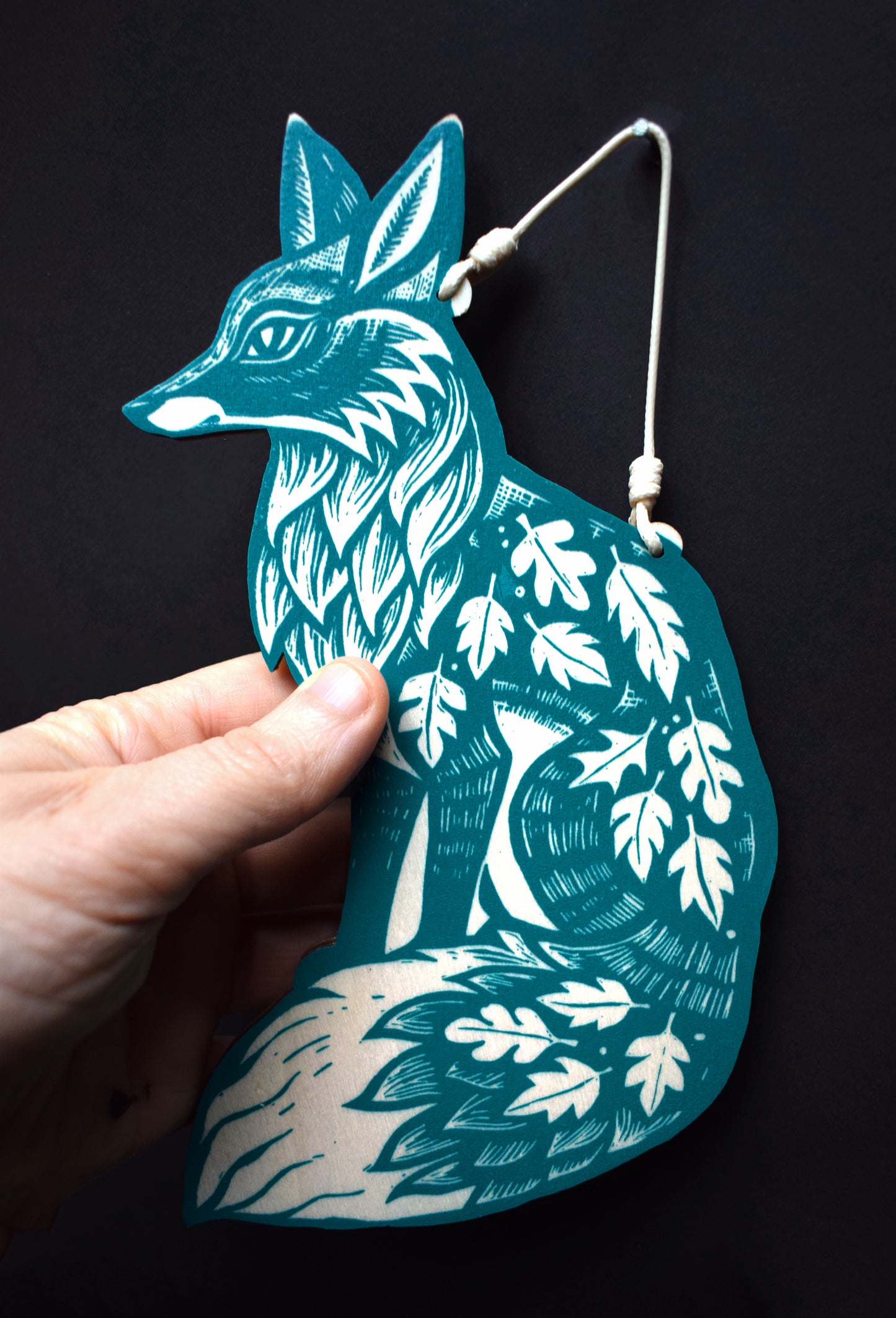 Teal Wooden Fox Wall Hanging (b28)