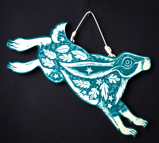 Teal Hare Wall Hanging (b28)
