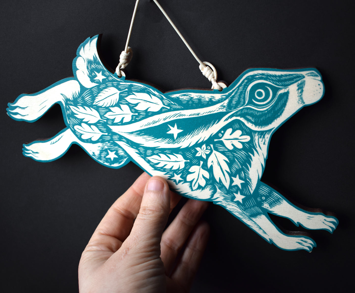 Teal Hare Wall Hanging (b28)