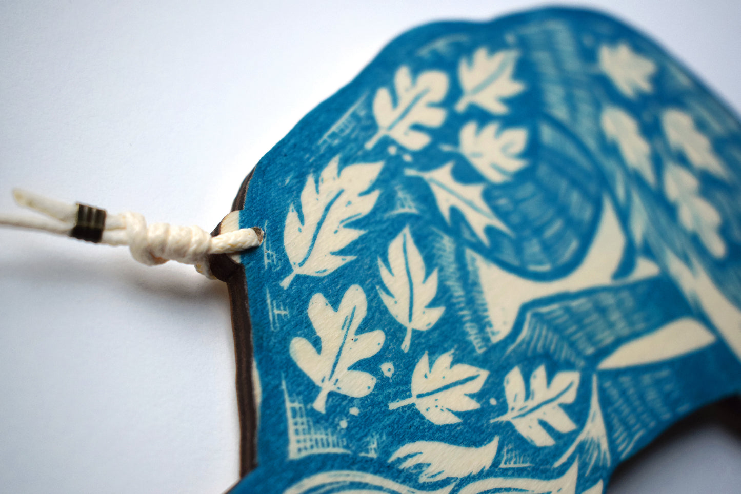 Turquoise Fox Wall Hanging - Lino Print on Wood